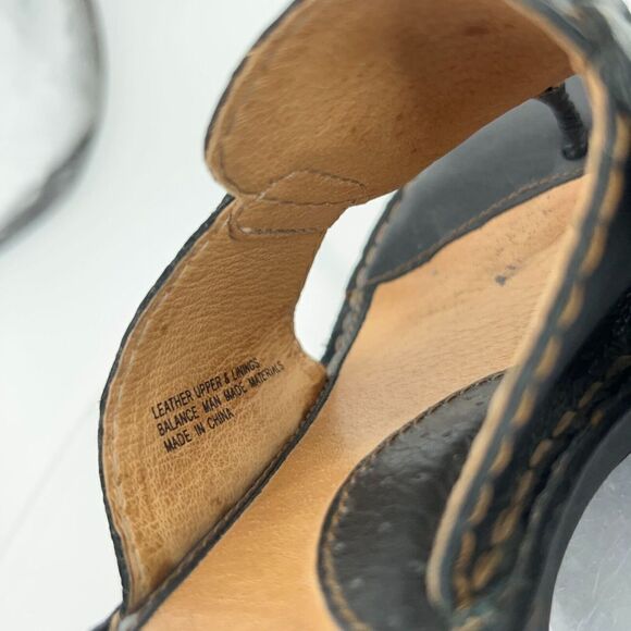 Born Women's Sandal Size 8 Wedge Heel Slide Black Leather Slip On Shoe Thong - Picture 11 of 14